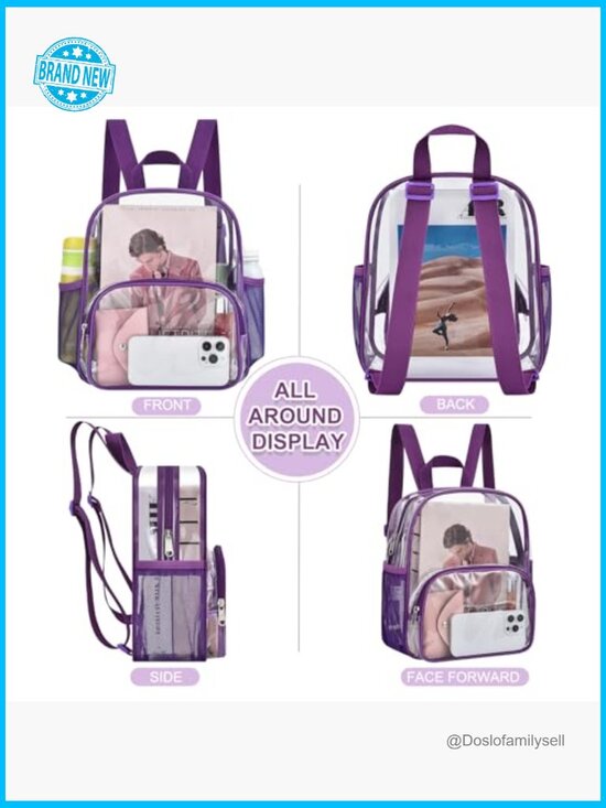 Clear Backpack for Stadium Events Waterproof PVC Travel Sport Concert Work